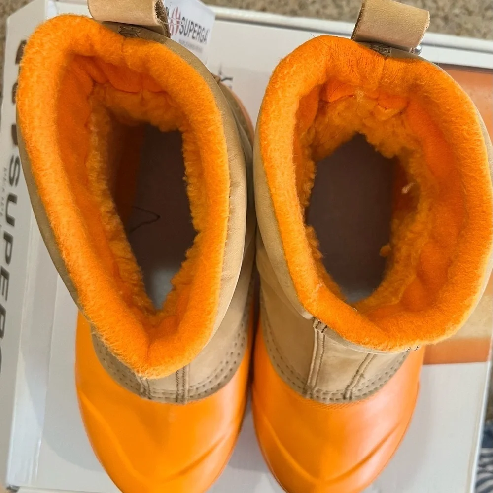 Superga Alpina Rubber Duck Boots Nubuck Leather NIB Orange EU 38 US 7.5